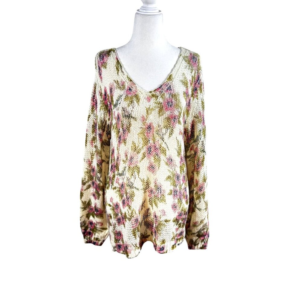Lauren Conrad Disney Womens Sweater Medium Ivy Floral Knit White Pink Green